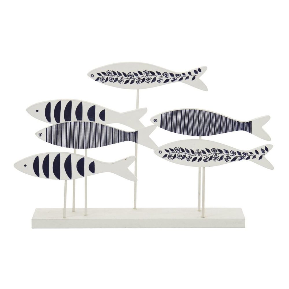 J-LINE Poissons déco sur socle marée 50cm bleu & blanc